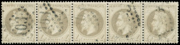 EMPIRE LAURE - 27B   4c. Gris, T II, BANDE De 5 Obl. GC, 1 Ex. Dc, Une BANDE De 4 TB - 1863-1870 Napoleon III With Laurels