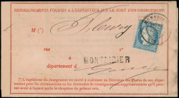 Let SIEGE DE PARIS - 37   20c. Bleu Obl. Càd T17 MONTDIDIER 26/10/71 S. Avis Rose Avec Le Bulletin De Dépôt, Ce Qui Est  - 1849-1876: Classic Period