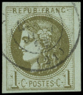 EMISSION DE BORDEAUX - 39Cc  1c. Olive-bronze, R III, Obl. Càd T17, TTB - 1870 Bordeaux Printing