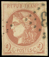 EMISSION DE BORDEAUX - 40B   2c. Brun-rouge, R II, Obl. GC, TTB. C - 1870 Bordeaux Printing