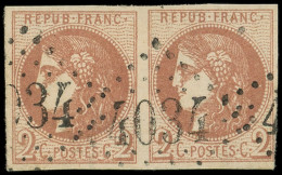 EMISSION DE BORDEAUX - 40B   2c. Brun-rouge Clair, PAIRE Obl. GC 4034, Pos. 9-10, TTB. C - 1870 Bordeaux Printing