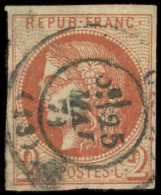 EMISSION DE BORDEAUX - 40Ba  2c. ROUGE-BRIQUE, R II, Obl. Càd, Nuance Certifiée Calves, 2e Choix, B/TB - 1870 Bordeaux Printing
