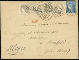 Let CERES DENTELE - 52 Et 60A, 4c. Gris (4) Et 25c. Bleu, Obl. GC 2046 S. Env., Càd T17 LILLE 12/9/74, Affrt Peu Courant - 1849-1876: Classic Period