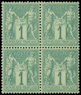 ** TYPE SAGE - 61    1c. Vert, BLOC De 4, 1 T. Ch. Lég., Bien Centré Et TB - 1876-1878 Sage (Type I)