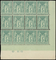 ** TYPE SAGE - 75    5c. Vert, BLOC De 12 Cdf O 805 Avec DOUBLE PIQUAGE Horizontal, 2 T. * Hors Variété, Spectaculaire E - 1876-1898 Sage (Type II)