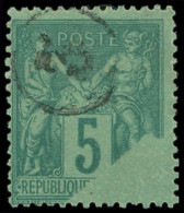 TYPE SAGE - 75    5c. Vert, Impression PARTIELLE, Obl. Jour De L'An, TB - 1876-1898 Sage (Type II)