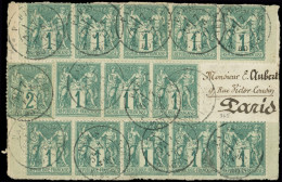 Let TYPE SAGE SUR LETTRES - N°61 2 Bandes De 5, Une Bande De 4 Et N°74 Obl. PARIS 7/2/77 Sur Devant, Spectaculaire, TB - 1877-1920: Semi Modern Period