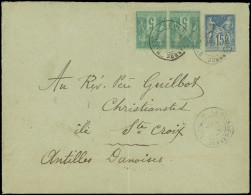 Let TYPE SAGE SUR LETTRES - N°75 PAIRE S. Env. Entier 15c. Bleu, Tous Obl. LA MAISON-CARREE/ALGERIE 10/(12/91), Arr. CHR - 1877-1920: Semi Modern Period