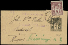 Let TYPE SAGE SUR LETTRES - N°88 Obl. Càd NIMES 1/96 S. Bande Entier 1c., Arr. BUDAPEST 5/1, R Et TB - 1877-1920: Semi Modern Period