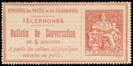 (*) TELEPHONE - Téléphone 9 : 50c. Rouge Sur Rose, TB - Telegraph And Telephone