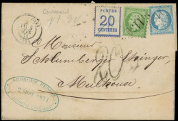 Let ALSACE-LORRAINE - Affranchissements Mixtes Avec France N°6 20c. Bleu Obl. Plume S. LSC, MIXTE Avec France N°20 Et 37 - Covers & Documents