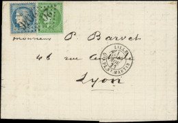 Let AFFRANCHISSEMENTS ET COMBINAISONS - N°37 Et 42Bg, 20c. Bleu Et 5c. Vert R II, Jolie Nuance, Obl. GC 2046 S. LAC, Càd - 1849-1876: Classic Period