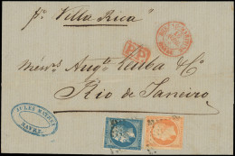 Let DESTINATIONS - N°14A Et 16 Défx, Obl. PC S. LAC, Càd Rouge BUREAU MARITIME/HAVRE 16/4/(60) Pour RIO De JANEIRO, TB - 1849-1876: Classic Period