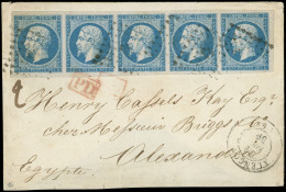 Let DESTINATIONS - N°14A 20c. Bleu T I, BANDE De 5 Obl. PC 45 S. Env., Càd T15 ALENCON 24/12/59 Pour ALEXANDRIE, TB - 1849-1876: Classic Period