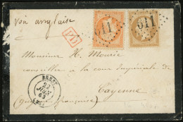 Let DESTINATIONS - N°21 Et 23 Obl. GC 611 S. Env., Càd T15 BREST 22/6/63 Pour CAYENNE, TB - 1849-1876: Classic Period