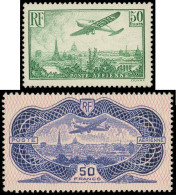 * POSTE AERIENNE - 14 Et 15, 50f. Vert Et 50f. Burelé, Les 2 Inf. Trace De Ch., TB - 1927-1959 Mint/hinged