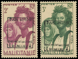 ** Poste Aérienne Militaire -  4 Et 5 : 2f. Lilas-rose Et 3f. Vert, Timbres De Mauritanie Surch. BATIMENT De LIGNE RICHE - Military Airmail