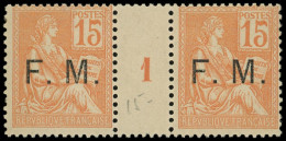 ** FRANCHISE MILITAIRE - 1    15c. Orange, PAIRE Mill.1, TB - Military Postage Stamps