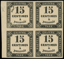 * TAXE - 3B  15c. Noir Typo, T II, BLOC De 4 Petit Bdf, 1 Ex. Variété GROSSE CHENILLE, TB - 1859-1959 Mint/hinged