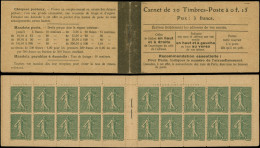 CARNETS (N° Yvert) - 130-C2    Semeuse Lignée, 15c. Vert-gris, T V, Carnet De 20 Papier GC, TB - 1903-60 Sower - Ligned