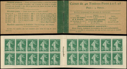 CARNETS (N° Yvert) - 137-C9    Semeuse Camée,  5c. Vert, N°137d, T II, Loi Du 29/3/20 En Couv. Page 2, TB - Other & Unclassified