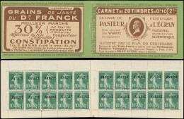 CARNETS (N° Yvert) - 159-CA2   Semeuse Camée, 10c. Vert, N°159c, T IC, S. 28, PASTEUR A L'ECRAN, Surch. ANNULE, RR, TB - Other & Unclassified