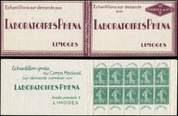 CARNETS (N° Yvert) - 188-C2    Semeuse Chiffres Maigres, 10c. Vert, N°188, PHENA, Carnet De 10, Sans Agrafe, TB - Other & Unclassified