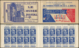 CARNETS (N° Yvert) - 886-C6    Gandon, 15f. Bleu, N°886c, T II, LOTERIE NATIONALE/LE MUSEE POSTAL, N°39535, Daté 19/7/52 - Other & Unclassified