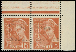 ** Spécialités Diverses - GUERRE COUDEKERQUE Poste N°409 : Mercure 15c. Brun-orange, PAIRE Surch. COUDEKERQUE Cdf, TB, C - War Stamps