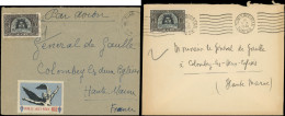 Let Guerre 1939/1945 - 2 Env. Affr. Tunisie N°318 Adressées Au Général De Gaulle Dont Une Avec Courrier Et Vignette "Pou - WW II