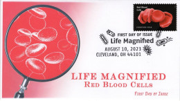 USA 2023 Life Magnified,Red Blood Cell RBC,Oxygen O2,Tissue,Lungs, Pictorial Postmark, FDC Cover (**) - Lettres & Documents