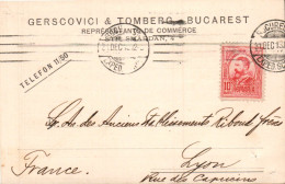 ROUMANIE ROYAUME SEUL SUR CARTE POUR LA FRANCE 1913 - Briefe U. Dokumente
