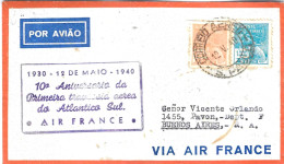 Ligne Mermoz - 12 05 1940 : 10° Ann. De La Première Traversée Atlantique Sud - Airmail (Private Companies)