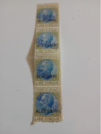 STRISCIA DI 4 FRANCOBOLLI DA 5 LIRE REGNO CON SOPRASTAMPA ALBERGHI - Steuermarken