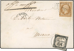 Obl. 13A - 10c. Bistre, Obl. PC 1947 S/lettre Locale Frappée Du CàD De MEAUX Du 16 Juillet 1860. Lettre Taxée à L'aide D - 1853-1860 Napoléon III