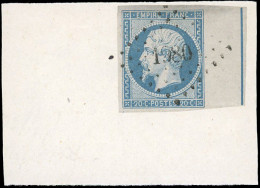 Obl. 14Ai - 20c. Bleu, Avec Filet D'encadrement. Obl. PC 1980 S/petit Fragment. SUP. - 1853-1860 Napoleon III