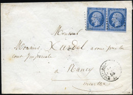 Obl. 14Ae - Paire Du 20c. Bleu S/lilas Nuance Caractéristique Obl. PC 2087 S/lettre Frappée Du CàD De MONT-FAUCON D'ARGO - 1853-1860 Napoléon III