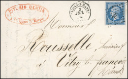 Obl. 14Bb - 20c.bleu S/lilas, Belles Marges, Obl. PC 704 S/lettre Frappée Du CàD De CHALONS-SUR-MARNE Du 3 Juillet 1862  - 1853-1860 Napoléon III.