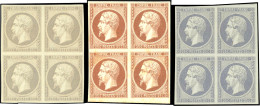 (*) 15 - 25c. Essai En 3 Blocs De 4. Papier Normal Et Carton Violet, Gris-violet Et Bistre. TB. - 1853-1860 Napoléon III.