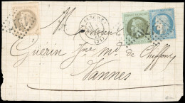 Obl. 25+27B+37 - 1c. Et + 4c. Laurés + 20c. Siège Obl. GC 1517 S/devant De Lettre Frappée Du CàD De LA FLECHE Du 1er Sep - 1863-1870 Napoléon III. Laure