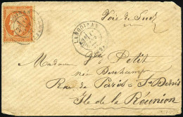 Obl. 38 - 40c. Orange Obl. S/lettre Frappée Du CàD De LANGOIRAN Du 11 Janvier 1877 à Destination De LA REUNION. TB. R. - 1870 Siège De Paris