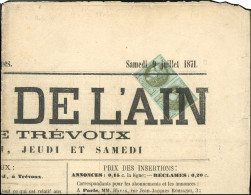 Obl. 39A - Paire Du 1c. Olive Obl. Typo S/journal Entier Datée Du 9 Juillet 1871. SUP. - 1870 Emission De Bordeaux