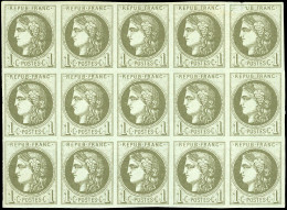 ** 39C - 1c. Olive. Report 3. Bloc Report De 15. 2 Timbres *. Imperfection Sur 2 Timbres Sinon TB. - 1870 Emission De Bordeaux