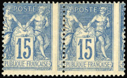 * 90 - 15c. Bleu. Paire Avec Variété De Piquage. SUP. - 1876-1878 Sage (Typ I)