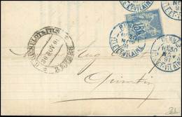 Obl. 90 - 15c. Bleu Double Obl. S/lettre Frappée Du CàD De RENNES - ILE-ET-VILAINE Du 30 Novembre 1891 à Destination De  - 1876-1878 Sage (Typ I)