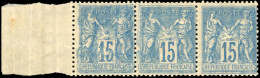 * 101a - 15c. Bleu Foncé. Double Impression S/2 Timbres Tenant à Normal Dans Bande De 3. BdeF. SUP. RR. - 1876-1878 Sage (Typ I)