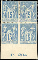 * 101b - 15c. Bleu. 2 Timbres ND, Bas De Feuille Tenant à Normal Dans Bloc De 4. Paire Inférieure **. SUP. - 1876-1878 Sage (Typ I)