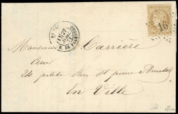 Obl. 43 - 10c. Bordeaux, Report I, Obl. étoile De Paris 16 S/lettre Locale Frappée Du CàD De PARIS - R. DE. PALESTRO Du  - Guerre De 1870