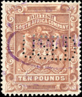 Obl. SG#13 - 10£. Brown. Perfored ''USED''. VF. - Rhodesia (1964-1980)