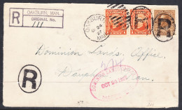 Canada Cover, Registered, Oakburn Manitoba, Oct 24 1927, A3 Broken Circle Postmark, To Dominion Lands Office (Dauphin) - Brieven En Documenten